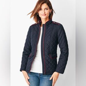 Women Talbots Quilted Military Coat Medium Navy Spring Fall Full Zip Lightweight